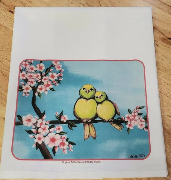 Mama & Baby Birdies tea towel